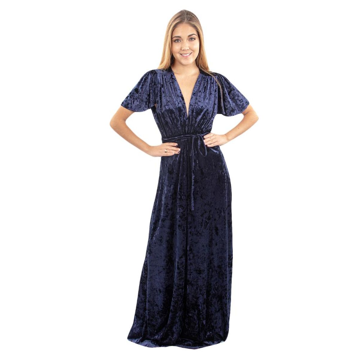 MARIA PASKARO - Vestido Largo York Azul Jaspeado Terciopelo Maria Paskaro - Azul