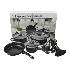 OEM - JUEGO DE OLLA BATERIA MAS UTENCILIOS DE COCINA 13 PIEZAS NEGRO