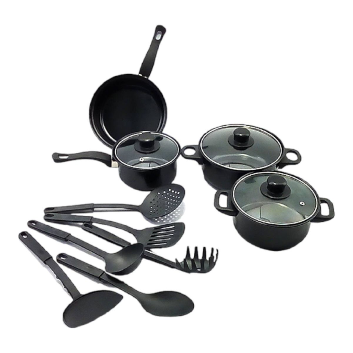 OEM - JUEGO DE OLLA BATERIA MAS UTENCILIOS DE COCINA 13 PIEZAS NEGRO