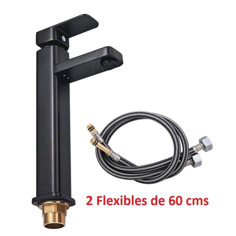 GENERICO - Llave Monomando Lavamanos 30cm Acero Negro Mate + 2 Flexible
