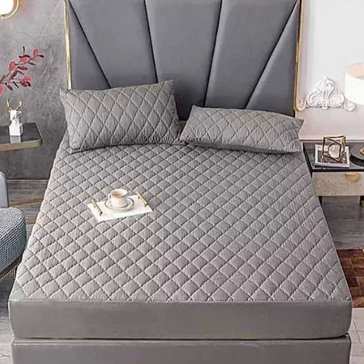 GENERICO - Cubrecolchon Impermeable Premium 2 Plazas mas Fundas Gris