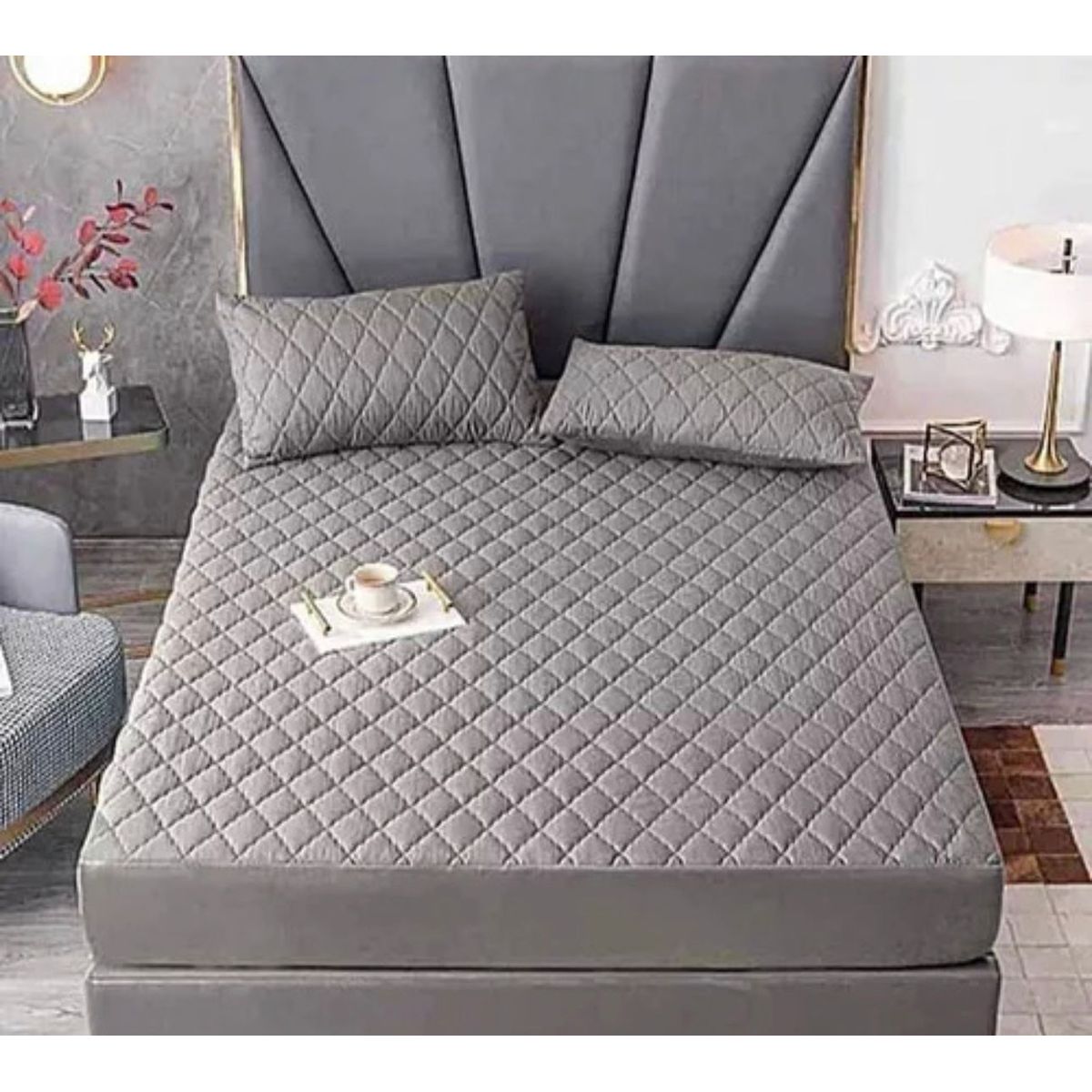 GENERICO - Cubrecolchon Impermeable Premium 2 Plazas mas Fundas Gris