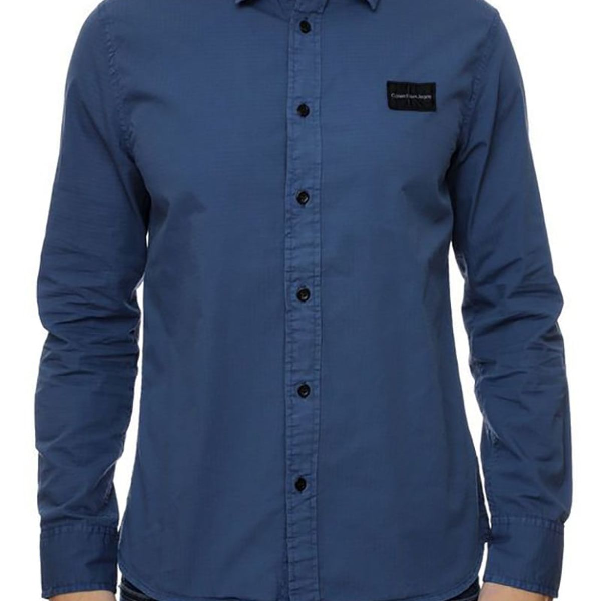 CALVIN KLEIN - Camisa manga larga con logo Azul Calvin Klein