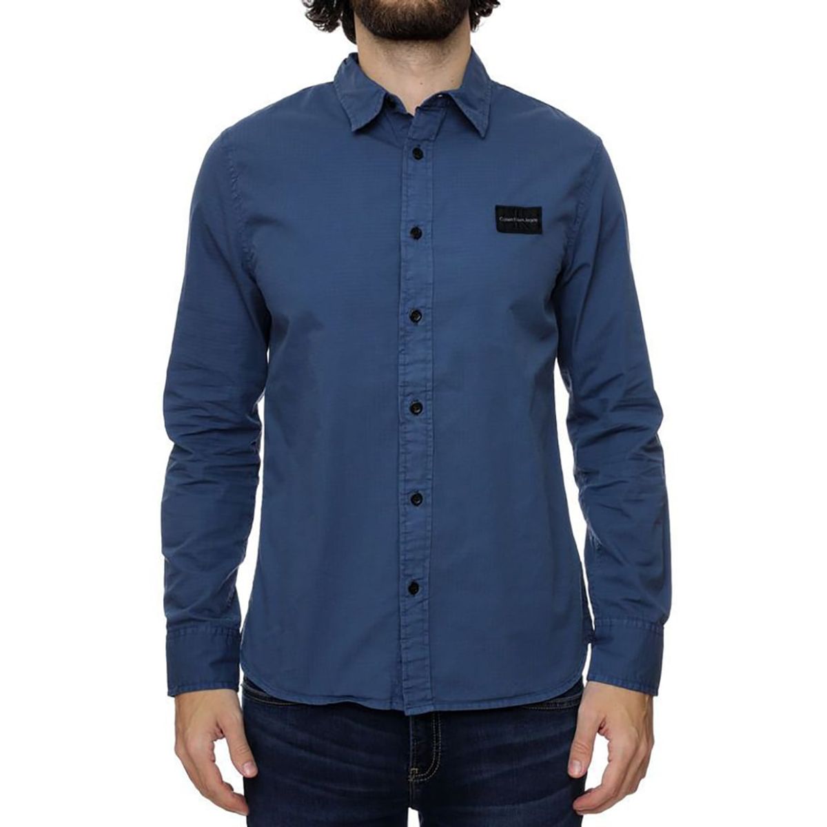 CALVIN KLEIN - Camisa manga larga con logo Azul Calvin Klein