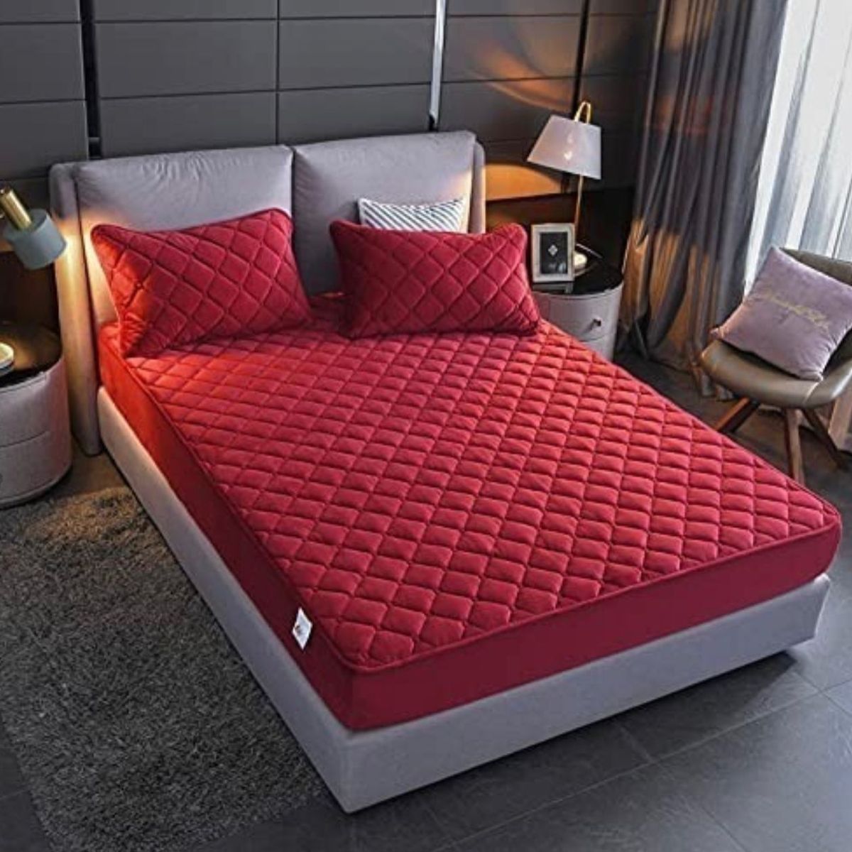 GENERICO - Cubre Colchon Impermeable 1Plaza con funda Burdeo