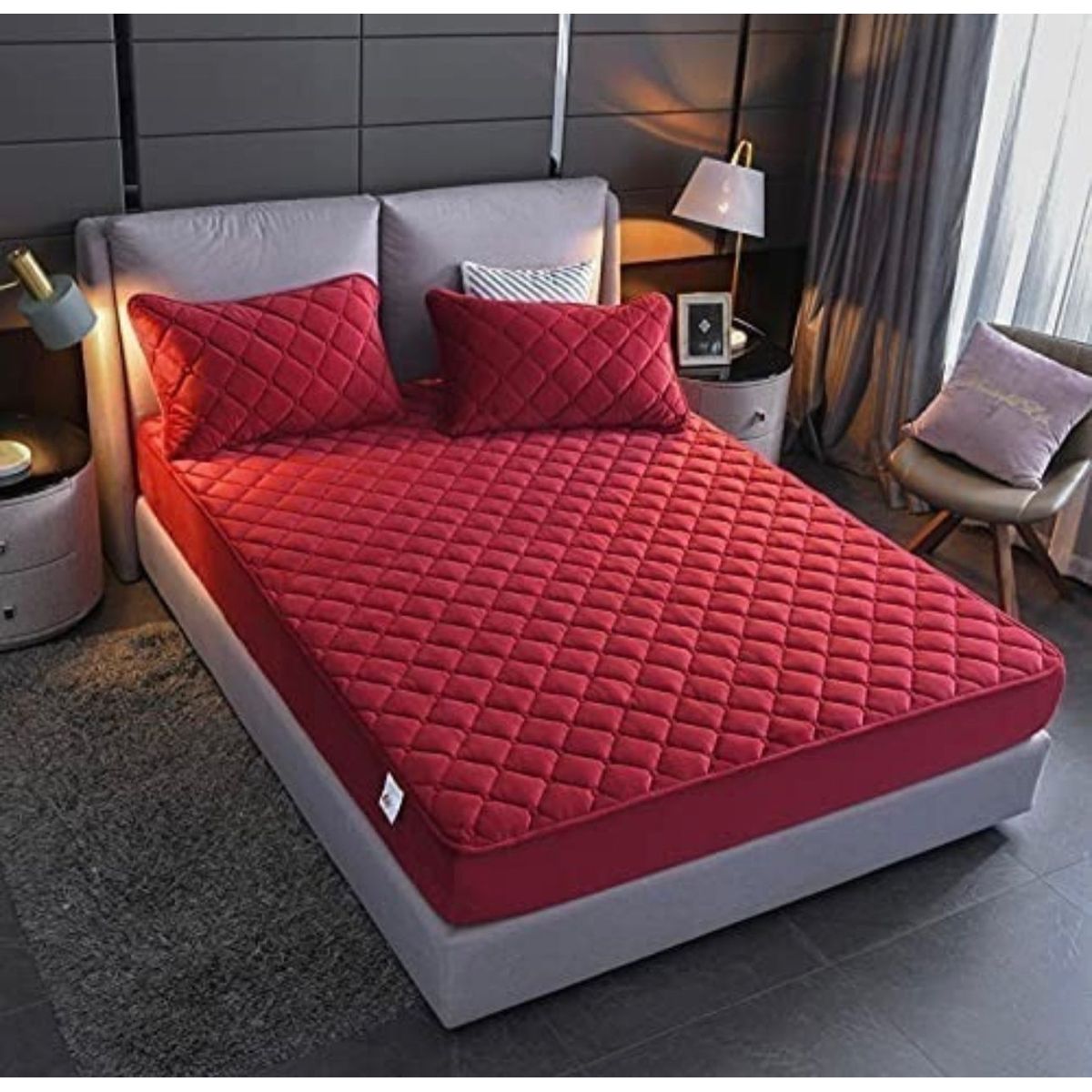 GENERICO - Cubre Colchon Impermeable 1Plaza con funda Burdeo