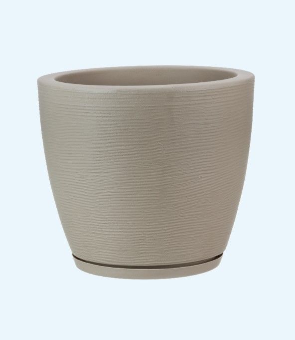 MACETERO BEIGE AMSTERDAM 28CM ALTO CON PLATO.