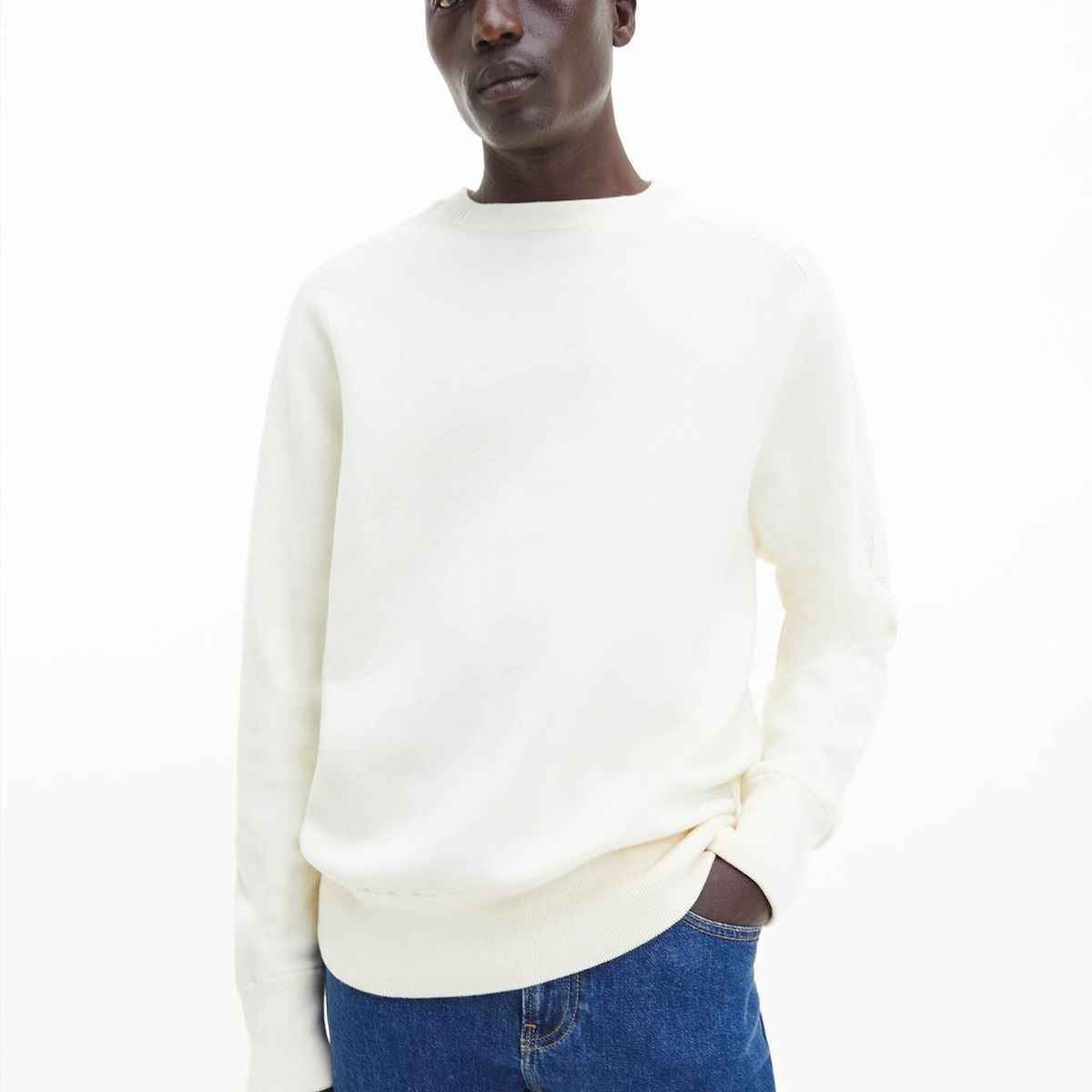 CALVIN KLEIN - Súeter manga larga con cuello redondo y logo Blanco Calvin Klein