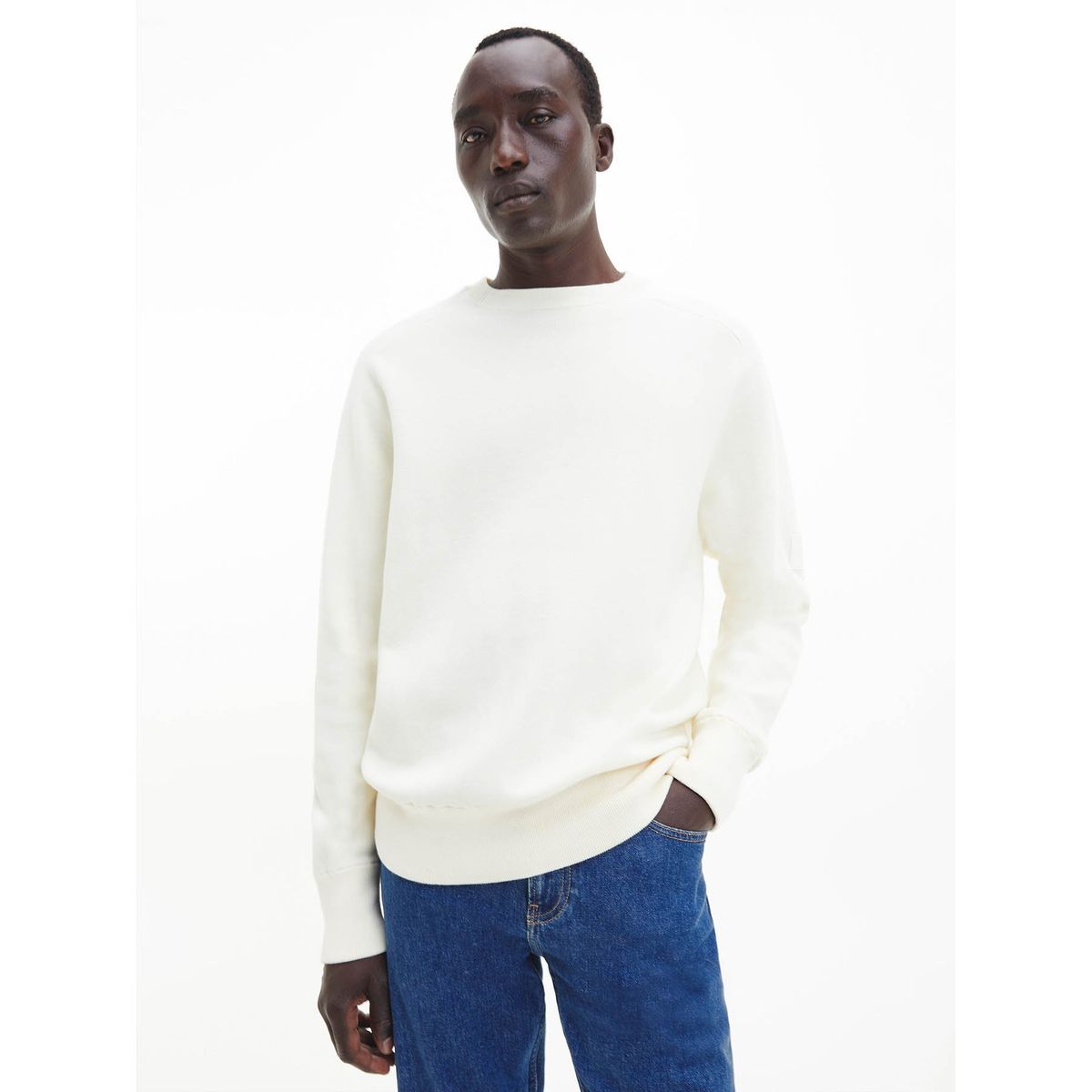 CALVIN KLEIN - Súeter manga larga con cuello redondo y logo Blanco Calvin Klein