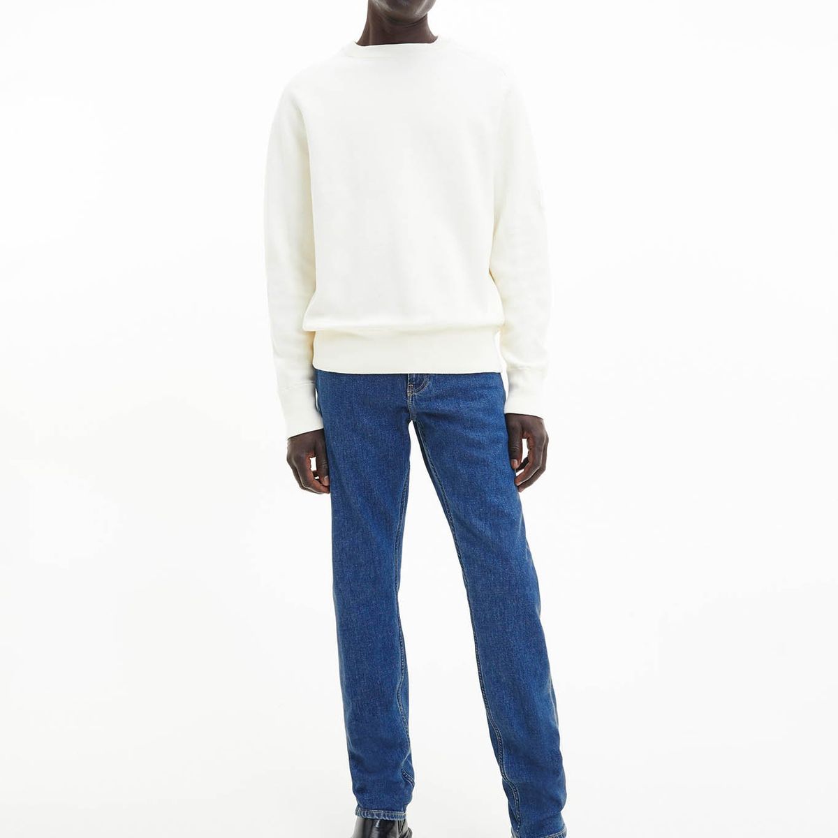 CALVIN KLEIN - Súeter manga larga con cuello redondo y logo Blanco Calvin Klein