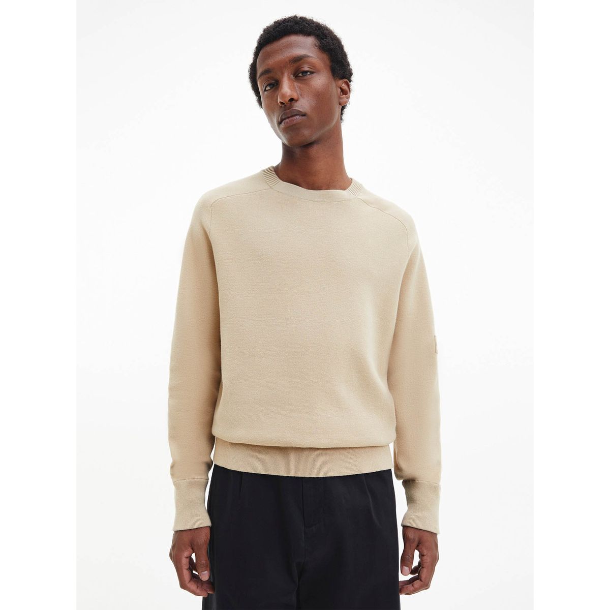 CALVIN KLEIN - Súeter manga larga con cuello redondo y logo Beige Calvin Klein