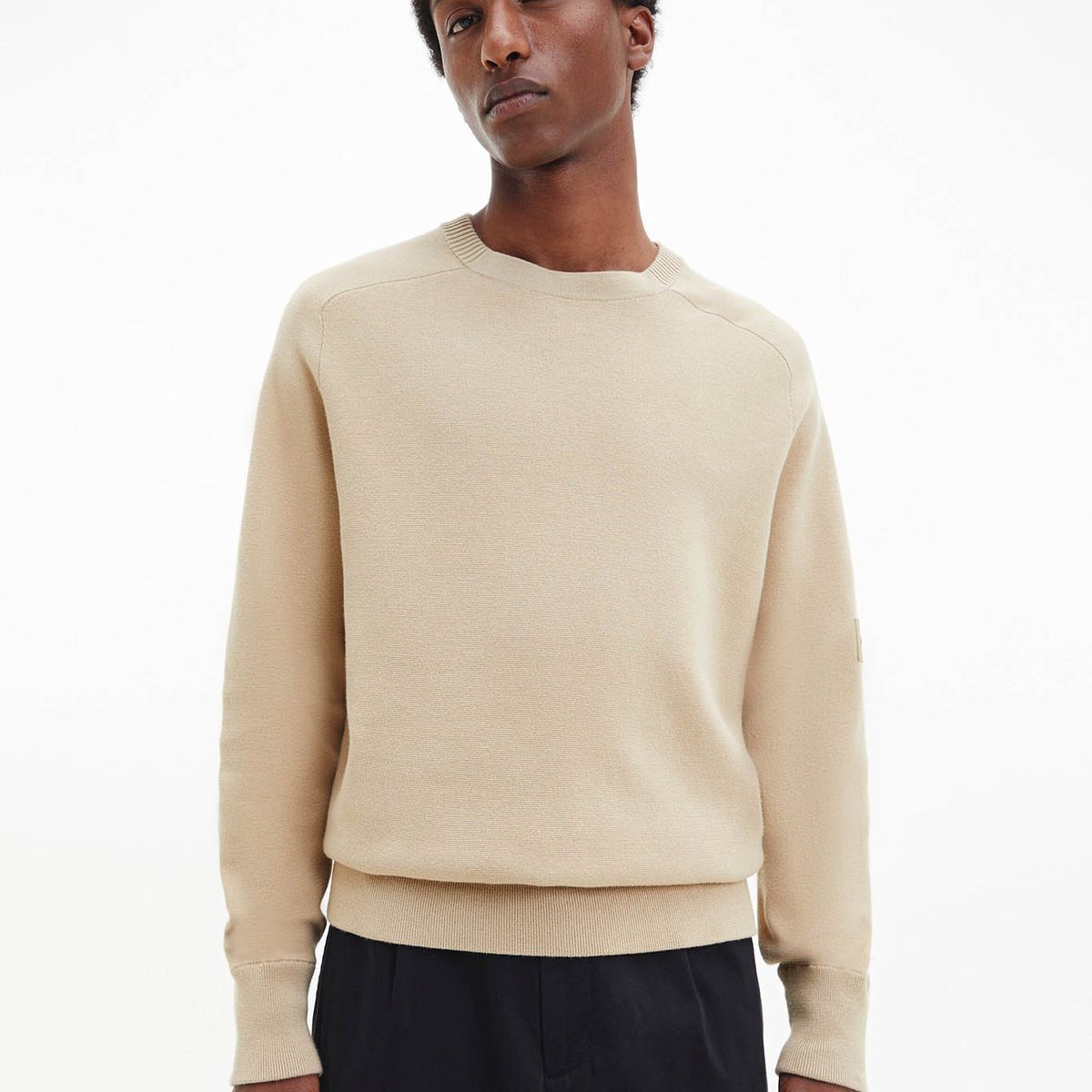 CALVIN KLEIN - Súeter manga larga con cuello redondo y logo Beige Calvin Klein