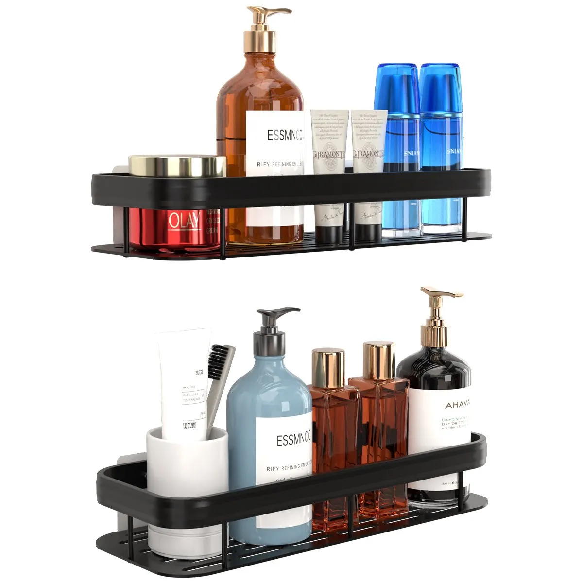 AIZO - Negro Organizador De Ducha Set X2 Repisa Baño Adhesivo