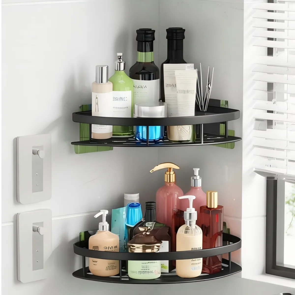 AIZO - Negro Esquinero Organizador Ducha Baño  Estante Set 2 Pcs