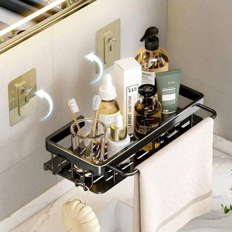 AIZO - Negro Esquinero De Ducha Organizador Baño Repisa Shampoo Toalla