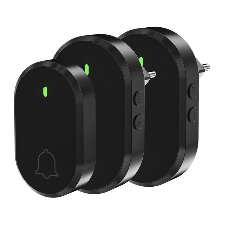 AIZO - Negro Timbre Inalámbrico Portátil 1 Transmiso 2 Receptores-