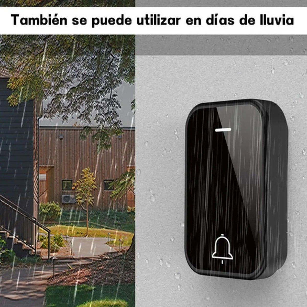 AIZO - Negro Timbre Inalambrico Exterior Portatil Autoalimentado