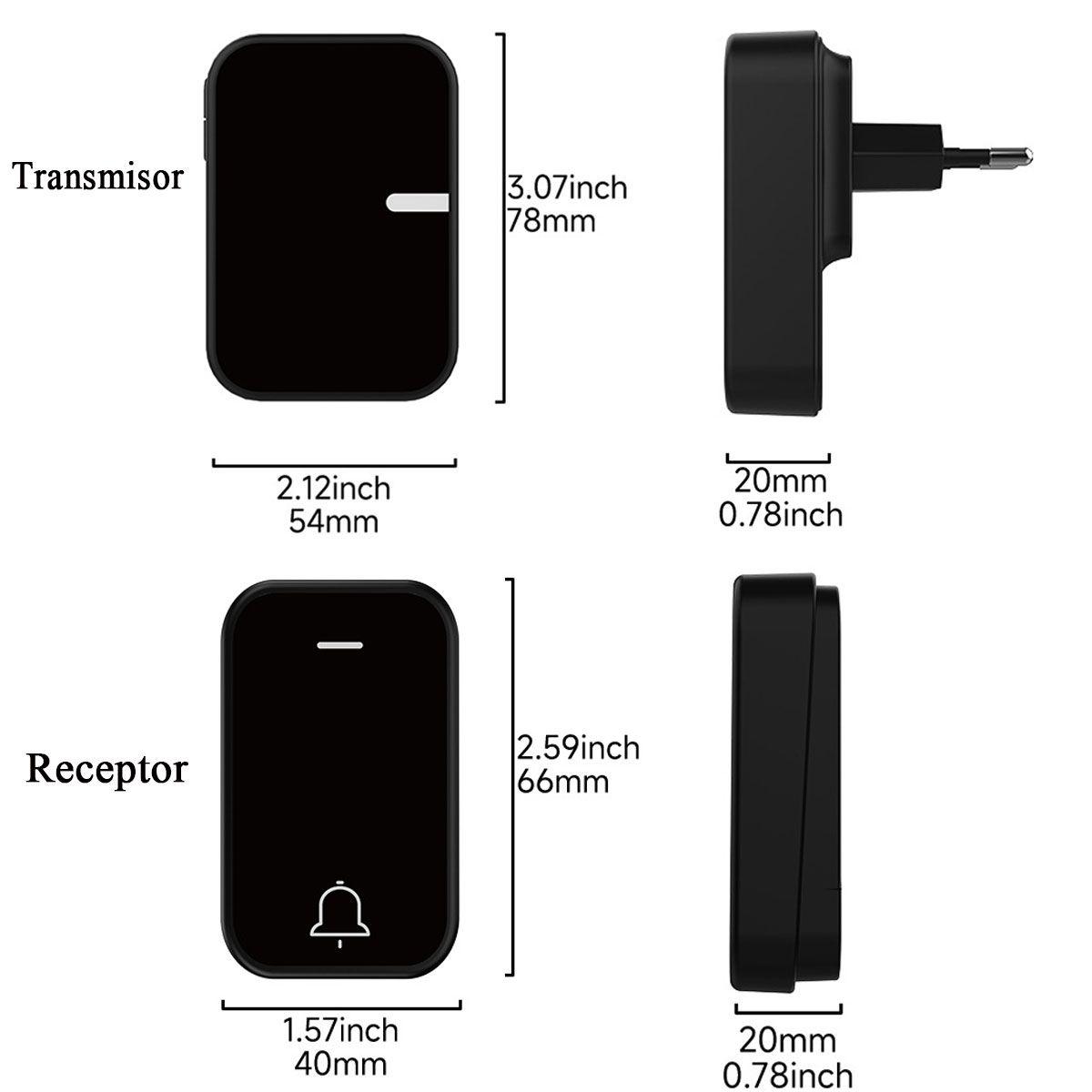 AIZO - Negro Timbre Inalambrico Exterior Portatil Autoalimentado