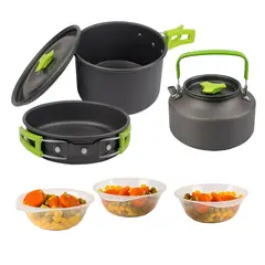 AIZO - Juego de Cocina Camping 2-3 Personas Verde