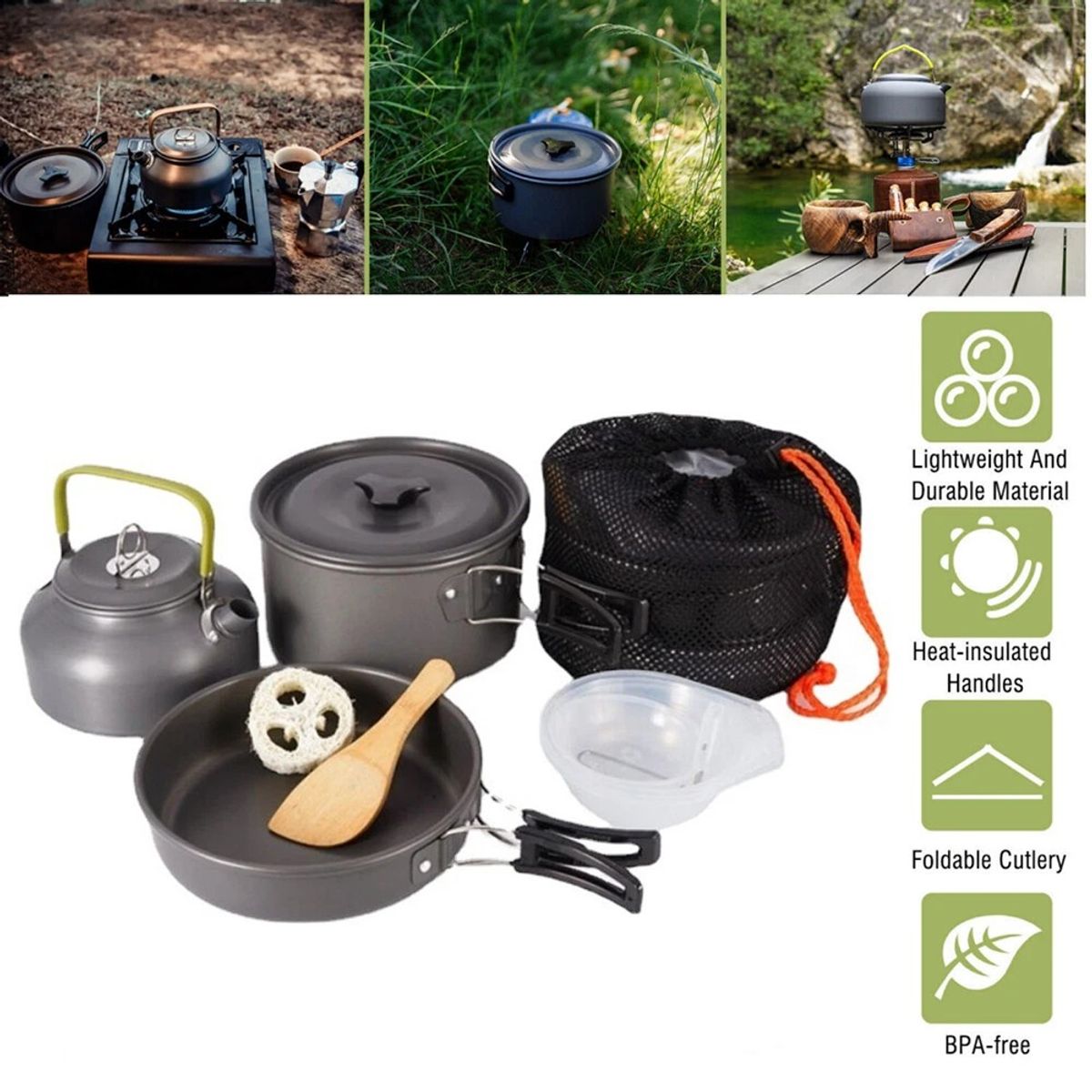 AIZO - 13pcs Set Ollas Camping 13 Piezas Y Cubiertos