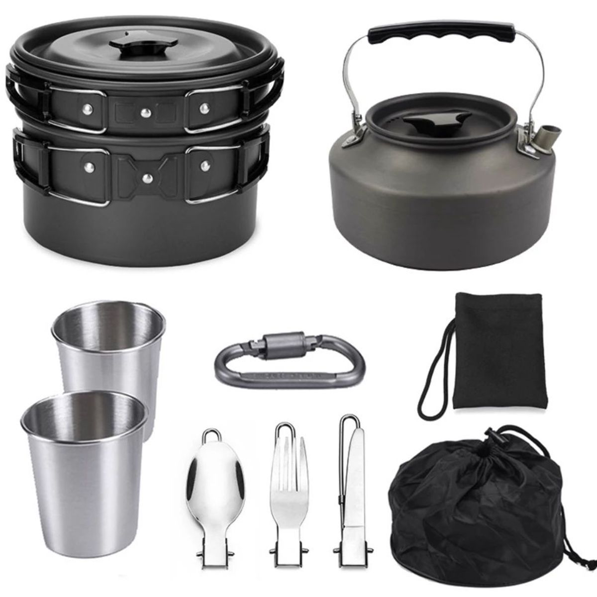 AIZO - AIZO Juego de Cocina Camping 2-3 Personas Negro