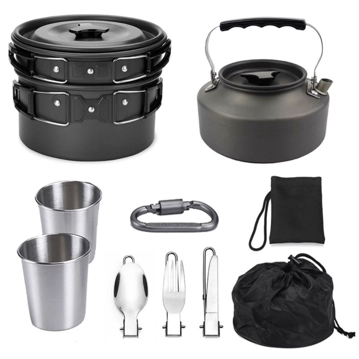 AIZO - AIZO Juego de Cocina Camping 2-3 Personas Negro