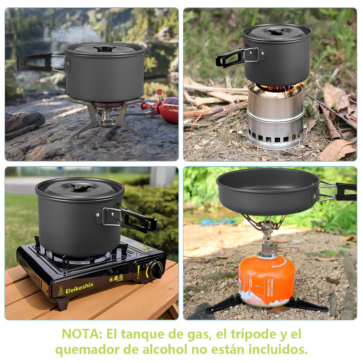AIZO - AIZO Juego de Cocina Camping 2-3 Personas Negro