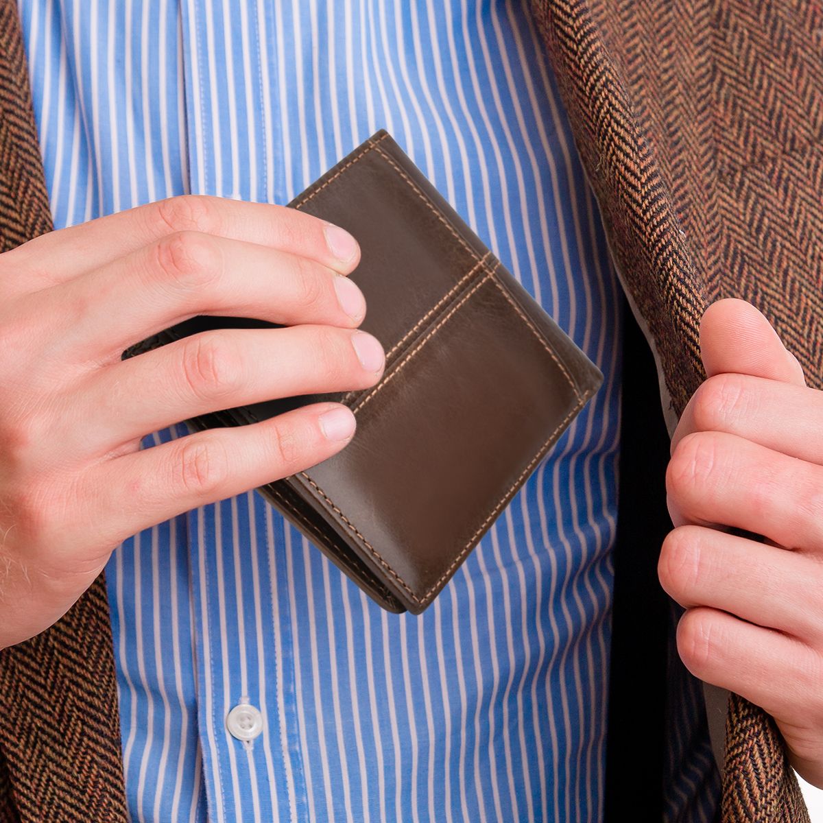 AIZO - Negro Marrón Cartera Antirrobo Para Hombre Billetera Rfid Cuero