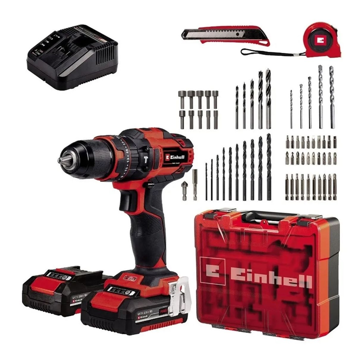 EINHELL - Taladro Atornillador Percutor 13mm 2 Bat 18v+ 64 Acc Einhell