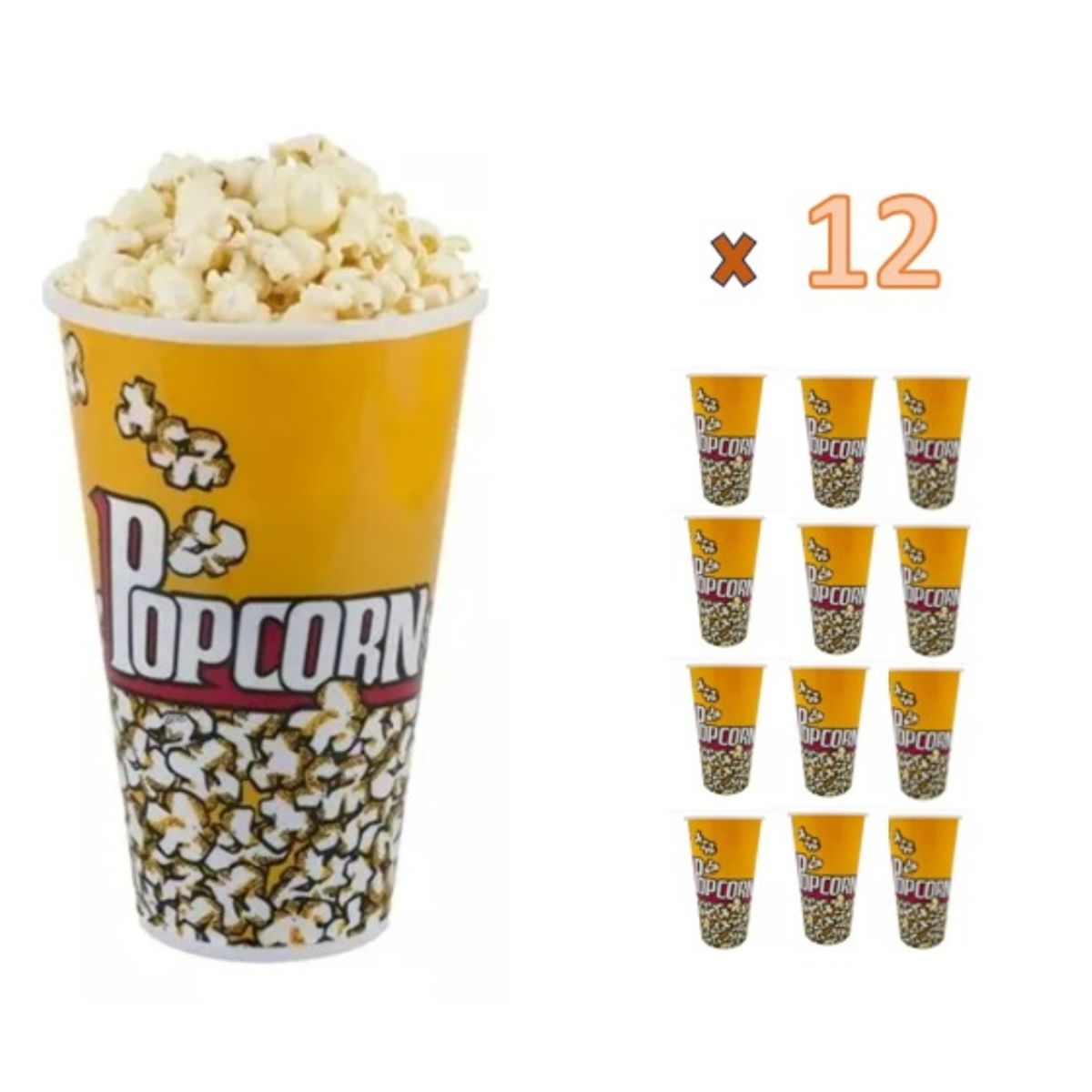 OEM - Pack de 12 Vasos De Plastico Para Cabritas O Popcorn Palomitas 18x11cm