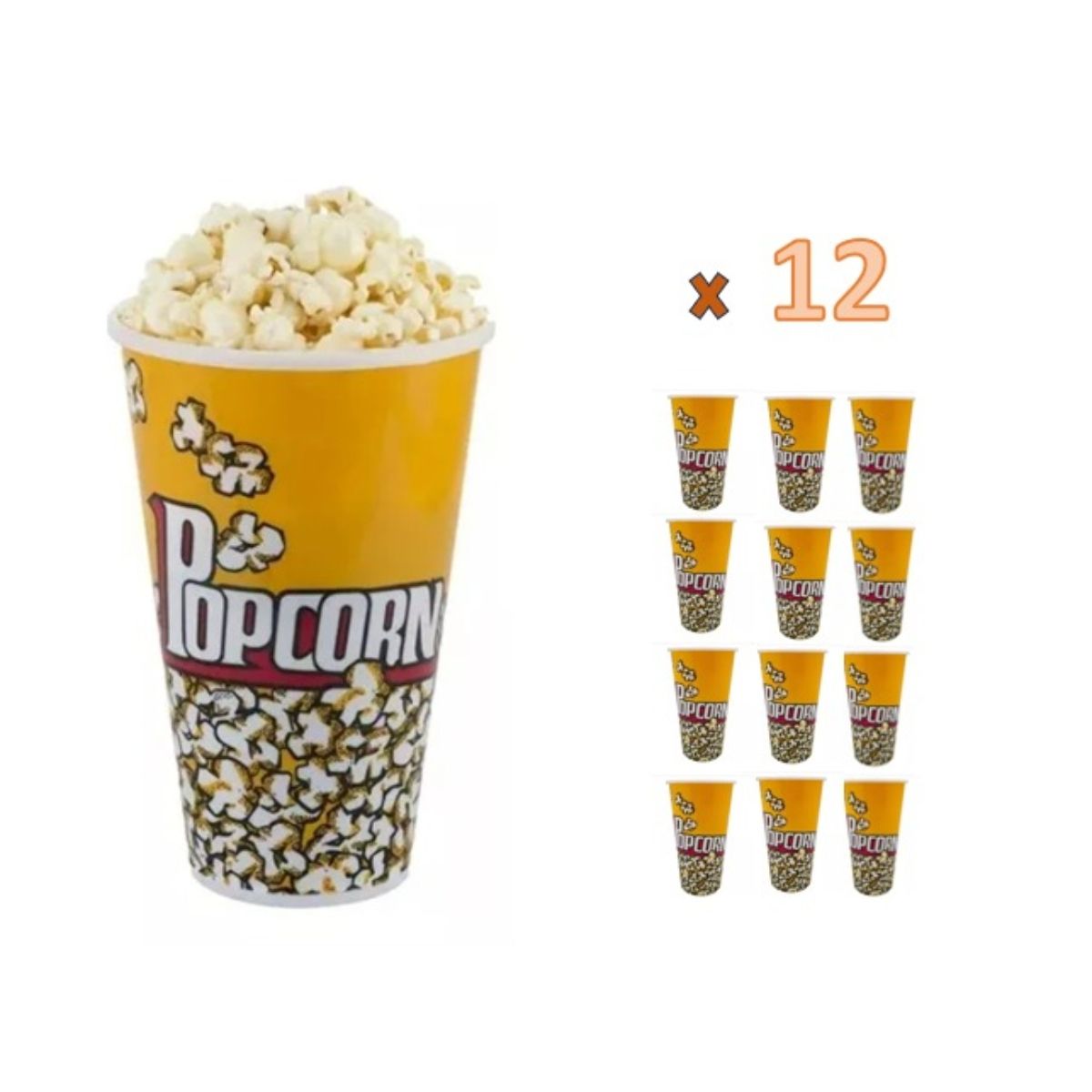 OEM - Pack de 12 Vasos De Plastico Para Cabritas O Popcorn Palomitas 18x11cm
