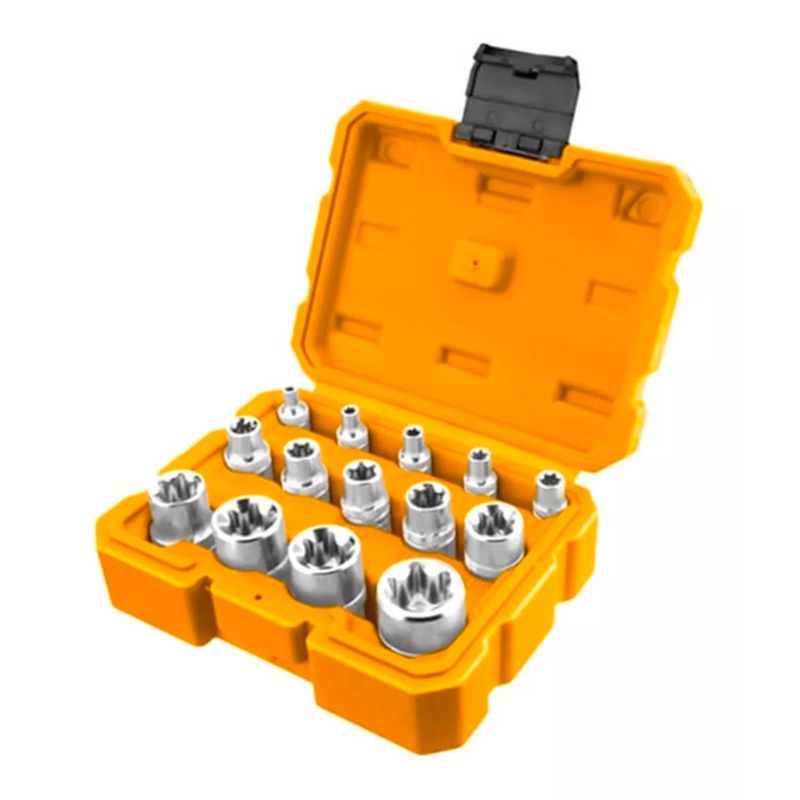 INGCO - Kit Set Juego Dados Torx Estrella Hembra 14 Piezas Ingco