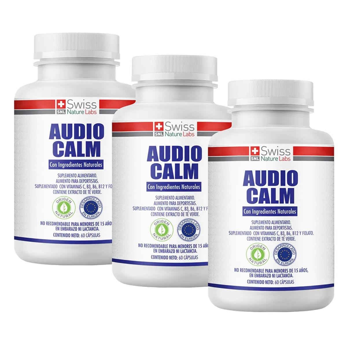 AUDIO CALM - Pack 3 Suplemento Natural Tinnitus Audio Calm Salud Auditiva Alivio