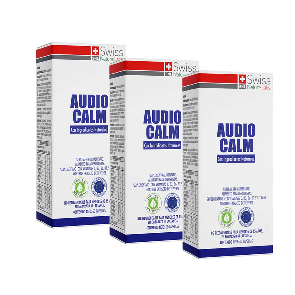 AUDIO CALM - Pack 3 Suplemento Natural Tinnitus Audio Calm Salud Auditiva Alivio