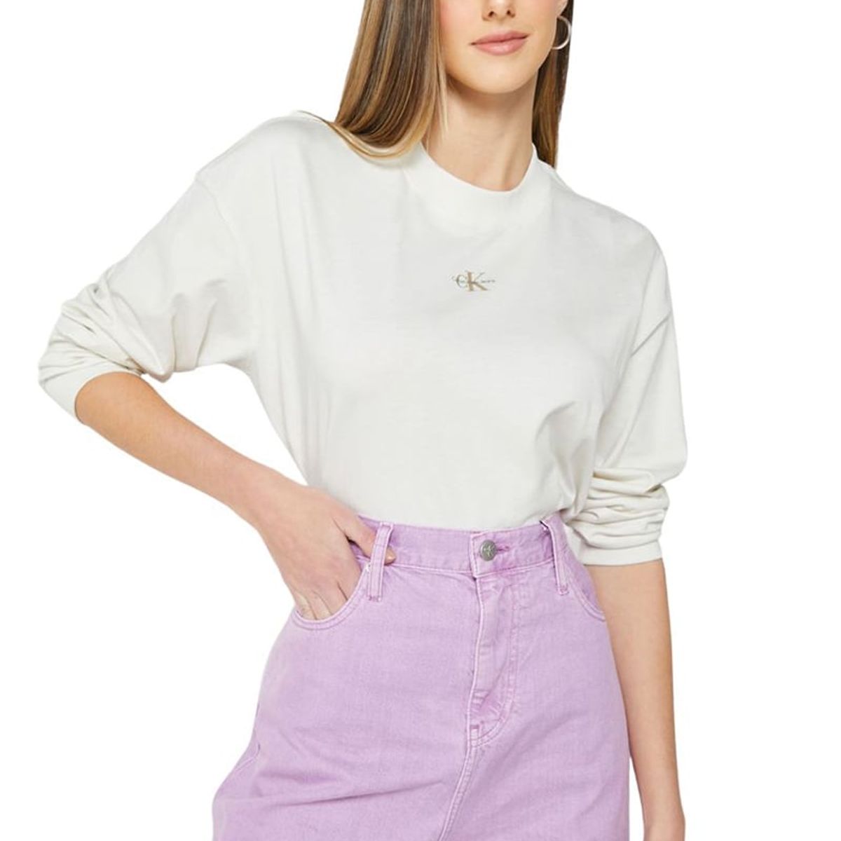 CALVIN KLEIN - Camiseta manga larga con logo Blanco Calvin Klein