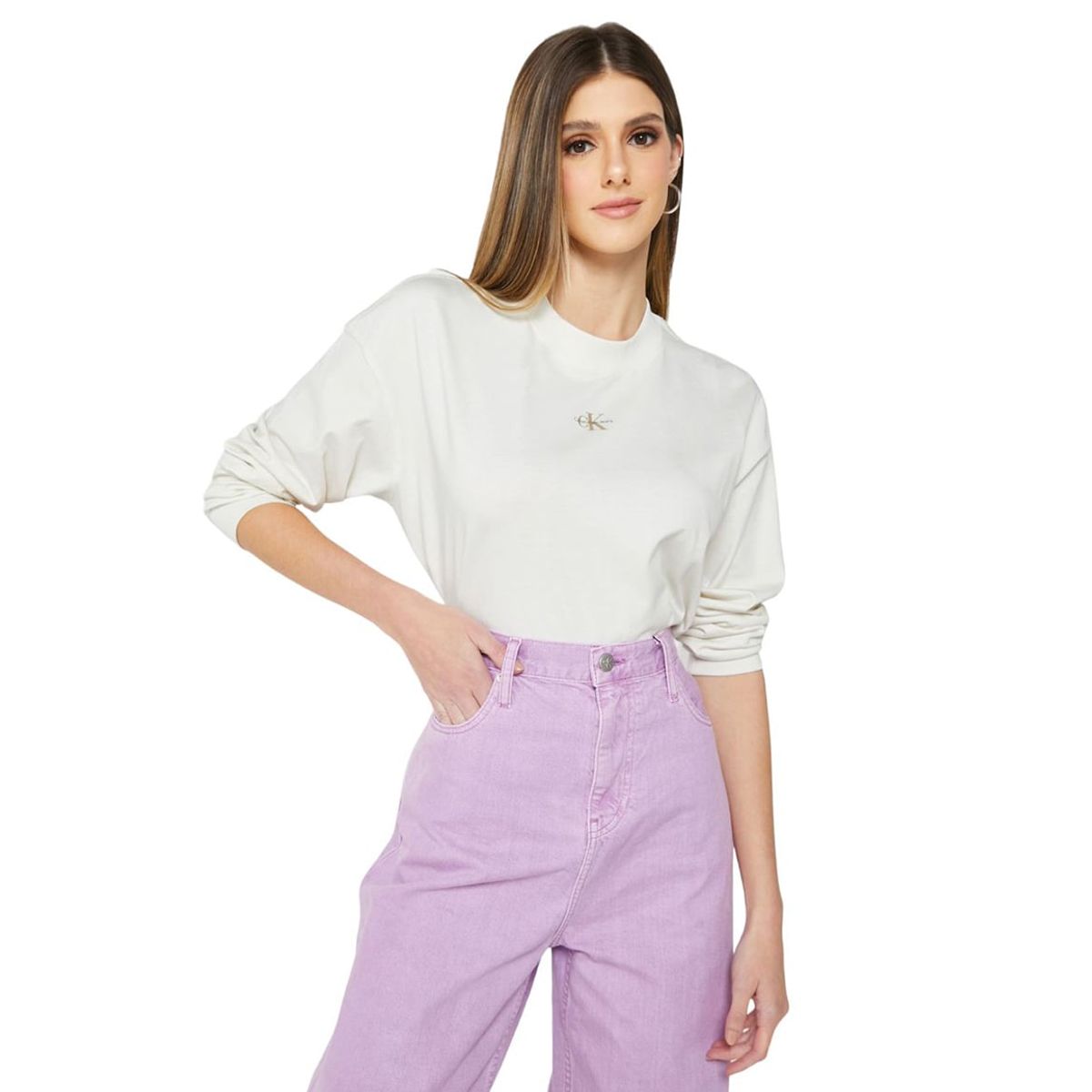 CALVIN KLEIN - Camiseta manga larga con logo Blanco Calvin Klein