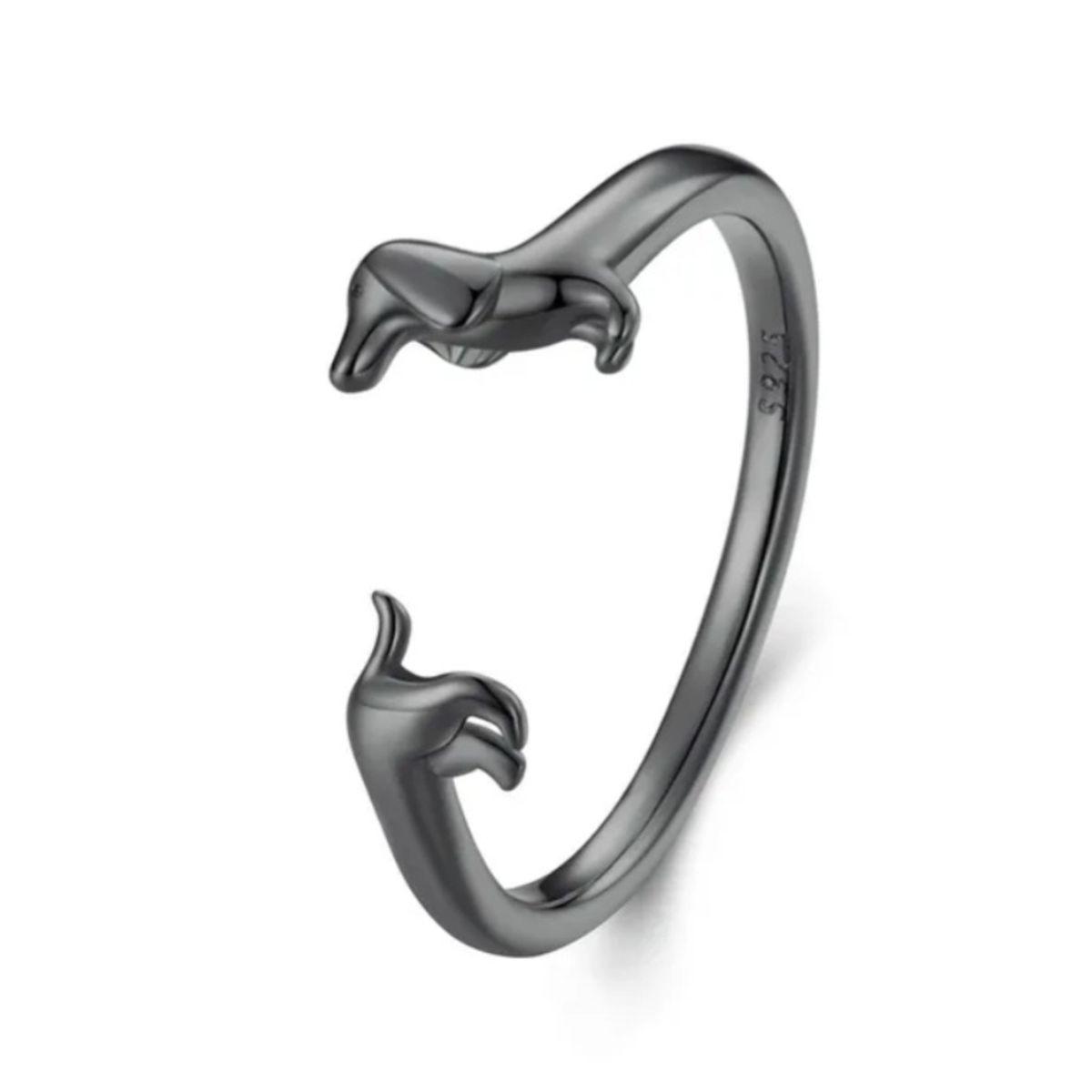 GENERICO - Anillo perro salchicha dachshund plata 925 negro ajustable mujer joya