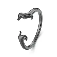 GENERICO - Anillo perro salchicha dachshund plata 925 negro ajustable mujer joya