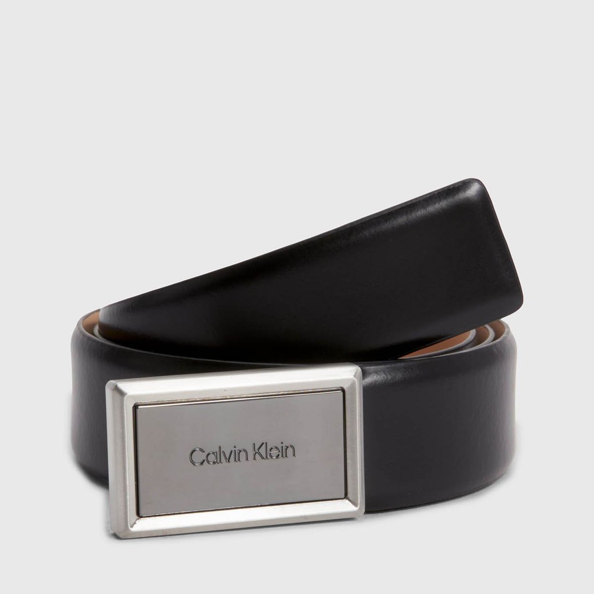CALVIN KLEIN - Cinturón De Cuero Con Hebilla De Placa Negro Calvin Klein