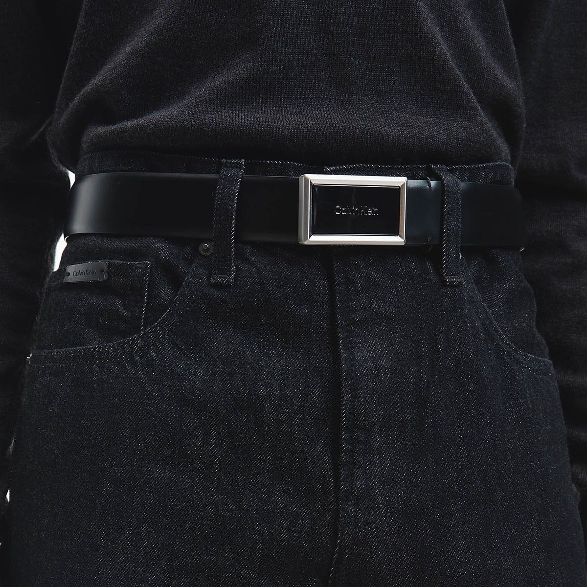 CALVIN KLEIN - Cinturón De Cuero Con Hebilla De Placa Negro Calvin Klein