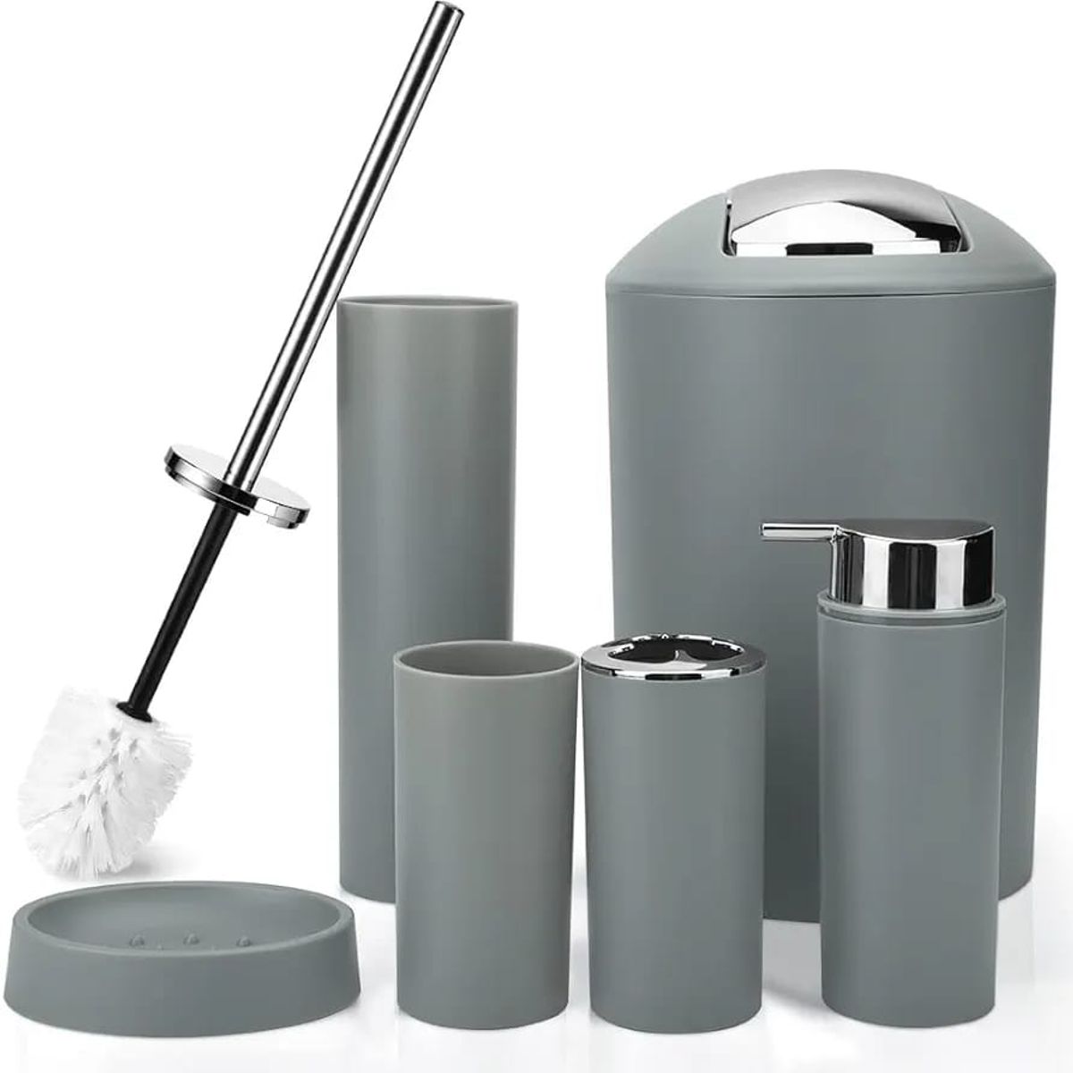 GENERICO - Set Juego De Baño 6 Piezas Accesorios Elegante Gris