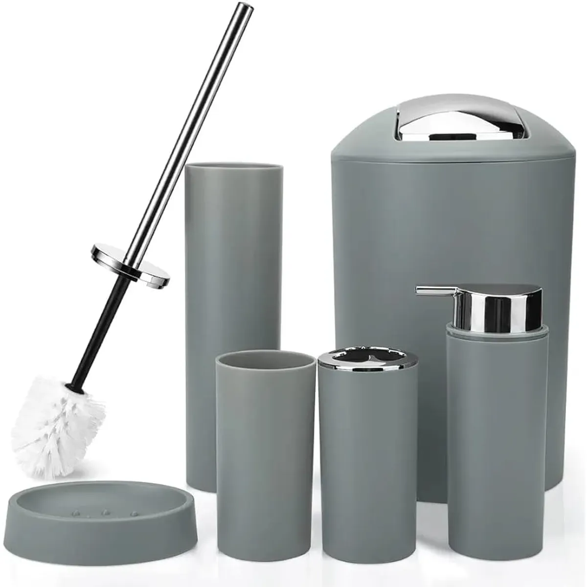 GENERICO - Set Juego De Baño 6 Piezas Accesorios Elegante Gris
