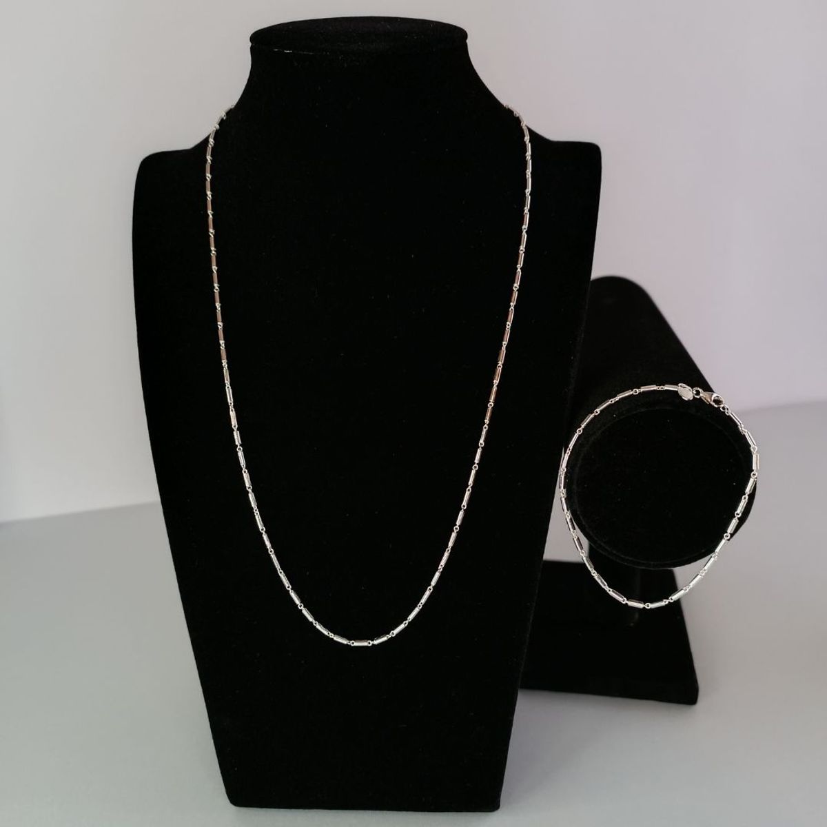 GENERICO - Cadena y pulsera Bamboo Chain 1 conjunto joyas de plata damas Ley 925