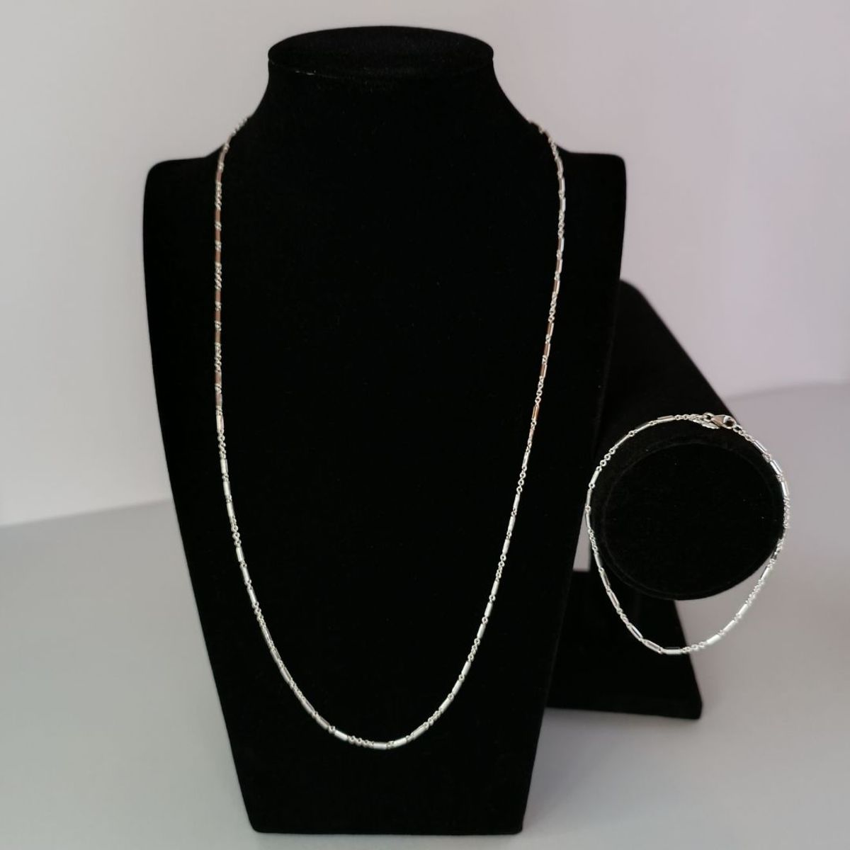 GENERICO - Cadena y pulsera Bamboo Chain 3 conjunto joyas de plata damas Ley 925