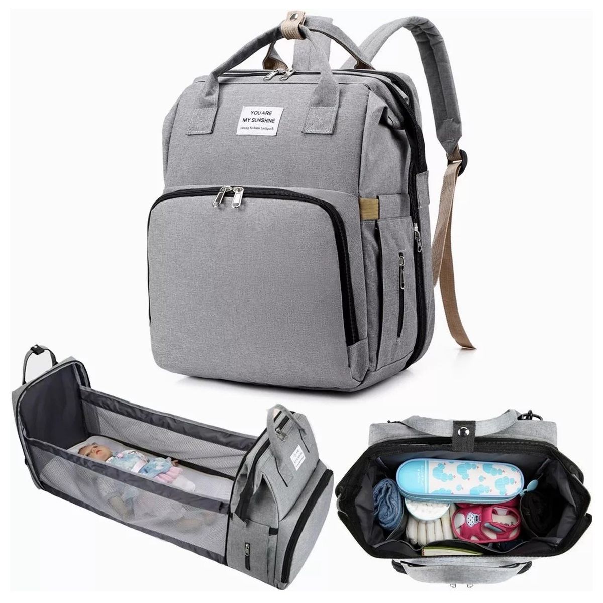 GENERICO - Mochila 3 En 1 Pañalera Cuna Y Mudador Portátil Para Bebés