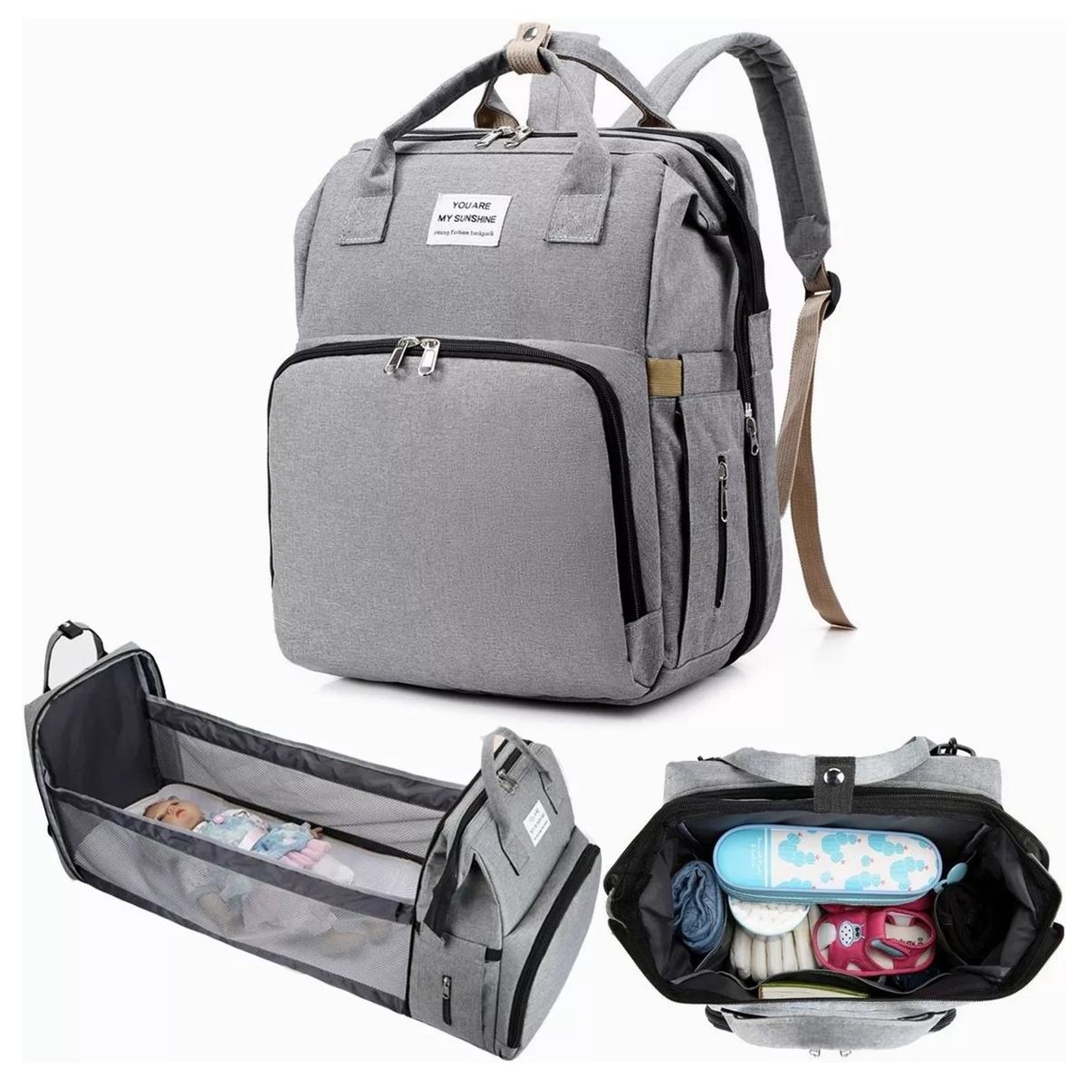 GENERICO - Mochila 3 En 1 Pañalera Cuna Y Mudador Portátil Para Bebés