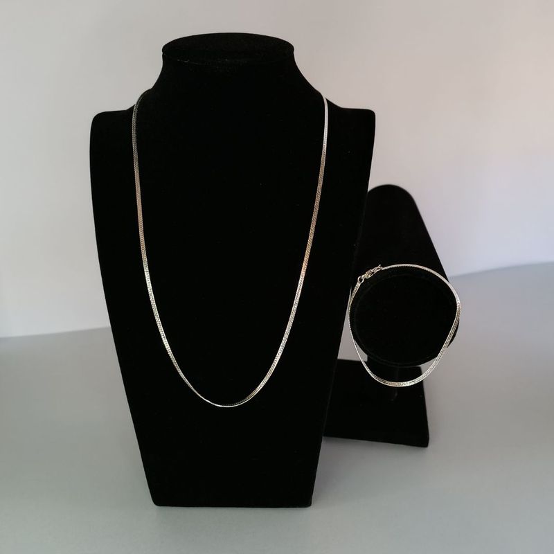 GENERICO - Cadena y pulsera conjunto plata Flat Chain ley 925 50cm Italia