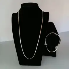 GENERICO - Cadena y pulsera conjunto joyas de plata Flat Chain ley 925 55cm Italia