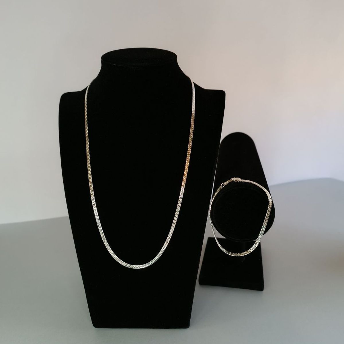 GENERICO - Cadena y pulsera conjunto joyas de plata Flat Chain ley 925 50cm Italia