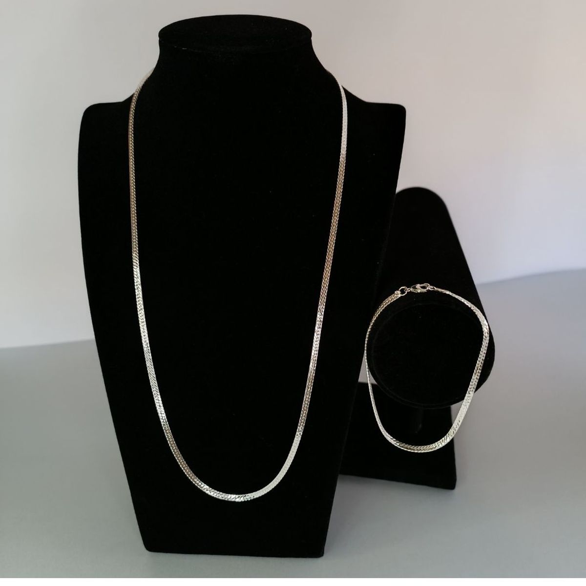 GENERICO - Cadena y pulsera conjunto joyas de plata Flat Chain ley 925 55cm Italia
